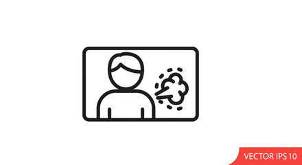 Fototapeta premium Man exhaling steam or smoke from mouth, icon representing breath, cold, or illness