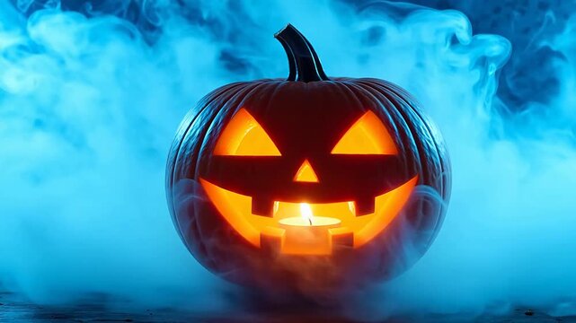 Halloween pumpkin with candle and smoke for Contemporary Lifestyle and Visual Storytelling