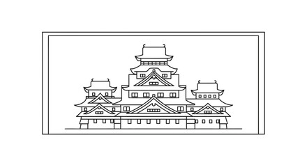 Obraz premium Japanese Castle Outline Illustration - Traditional Architecture Landmark