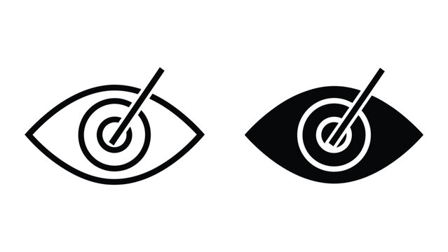 Two contrasting eye icons with an iris detail and eyelid line