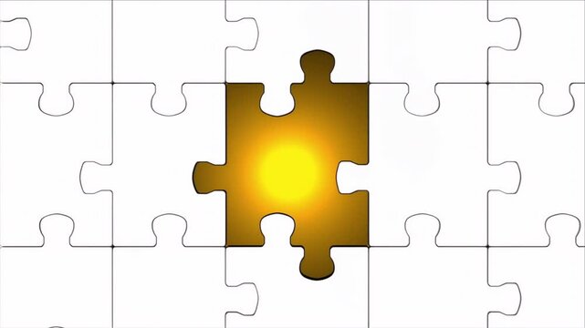 Business strategy concept of missing puzzle piece glowing gold.