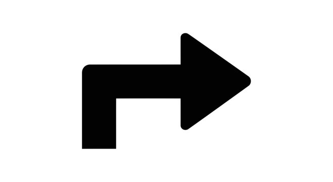 Simple black arrow symbol showing a right turn, perfect for icons, navigation, and wayfinding in any project.