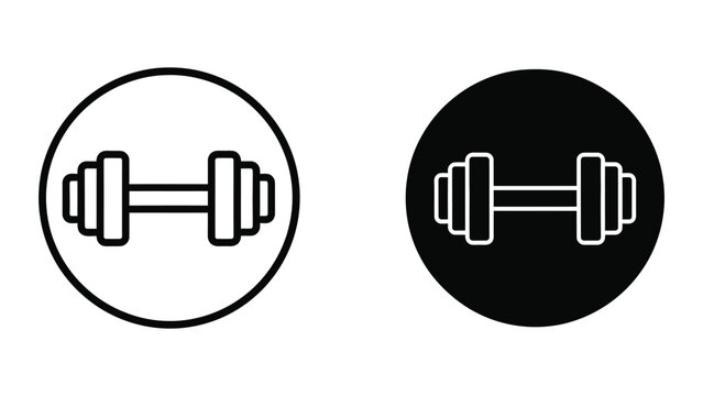 Contrast of dumbbell icons on white and black circular backgrounds