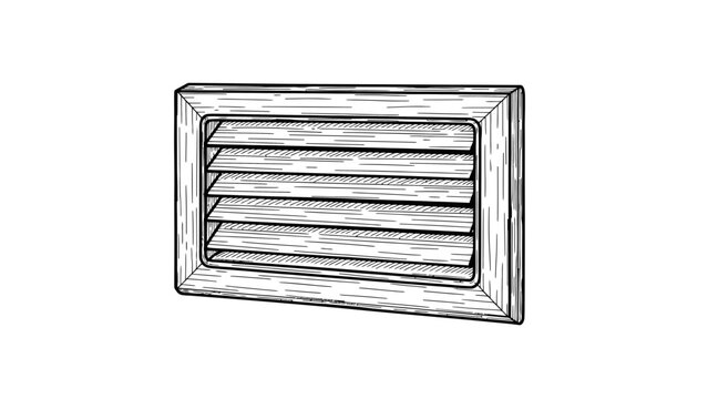 Black and white sketch of a wooden louver vent, ideal for architectural concepts, ventilation system diagrams, and decorative home improvement projects.