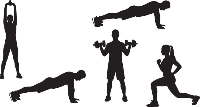 Fitness and Gym Workout Exercise Silhouette Vector Set