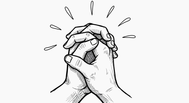 Powerful drawing of hands clasped in prayer or reflection, evoking concepts of hope, spirituality, and devotion. Ideal for inspirational content, faithbased projects, or emotional communication.