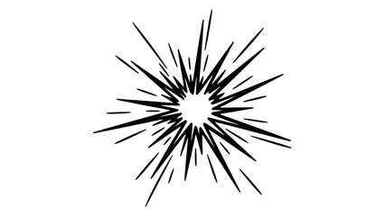 Fototapeta premium Dynamic black graphic burst representing explosion or impact with radiating lines, perfect for conveying energy, shock, or excitement in various media projects.