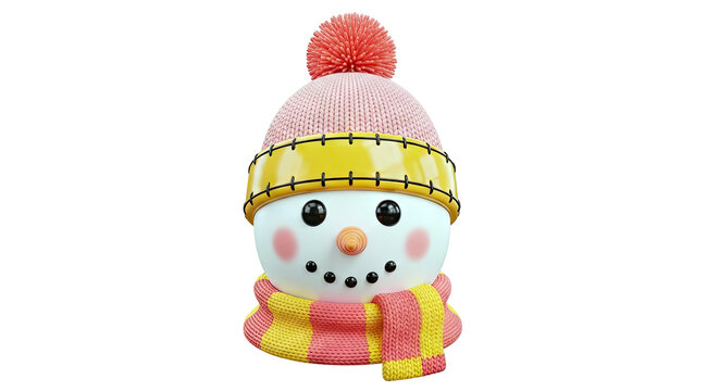 Cute Snowman Face with Pink Hat and Scarf