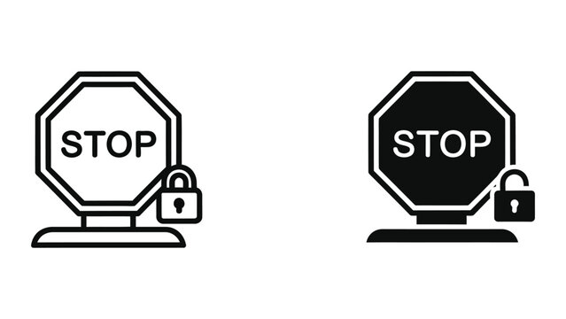 Stop signs with padlocks symbolizing restricted or secured access points