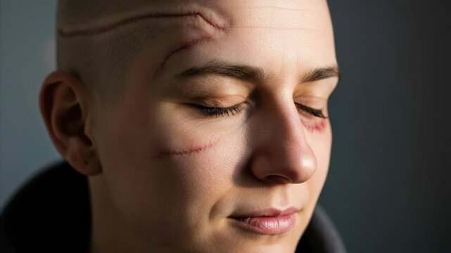 Traumatic brain injury, cerebral damage, neurological impairment, post concussion deficit, visible scars, encephalopathy pathology, healing process, resilience