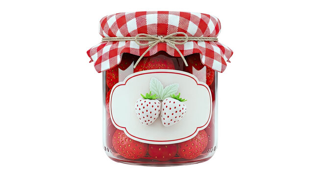 Jar of Strawberry Jam with Gingham Lid
