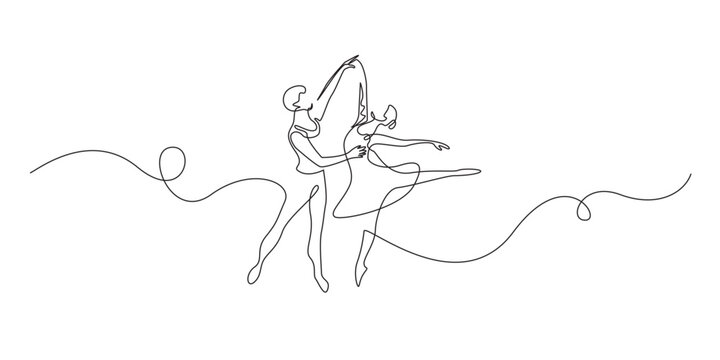 single line ballet couple.continuous line drawing of man lifting ballerina in graceful dance pose.performance and elegance concept.one line vector illustration.