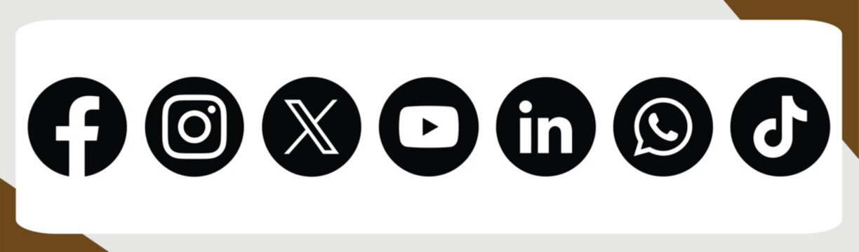 Social media logo icons svg . Facebook, Instagram, X , YouTube, LinkedIn, WhatsApp & TikTok . vector circle button set 2026