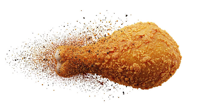 Fried chicken leg with spices exploding outwards