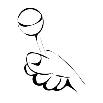 Einen Lutscher in der Hand halten.