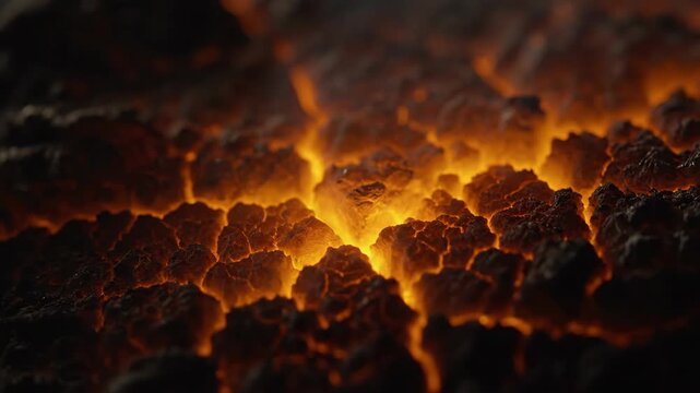 Close-up molten lava with cracked earth and intense heat, volcanic landscape, fiery, hot, geology.
