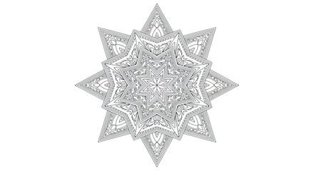 Obraz premium Intricate Star Mandala Design, Geometric Pattern, Spiritual Symbol, Black and White