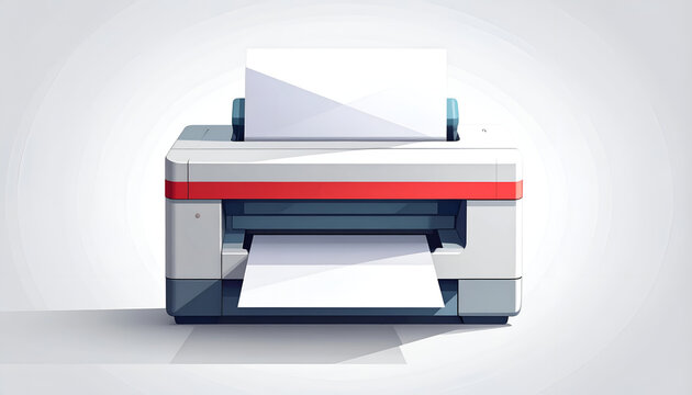 Printer printing blank document vector illustration with cartoon style and vivid color palette