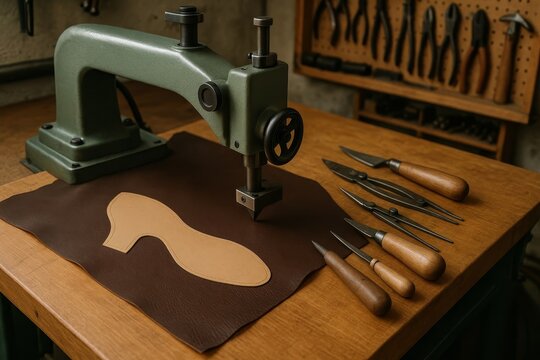 Crafting elegant shoes in a traditional workshop. Handmade footwear production brings artistry and style.