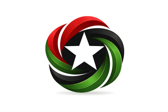 Juneteenth abstract circular emblem with white star and red green black ribbon