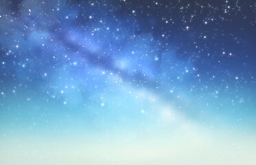 Fototapeta premium 青色のグラデーションの幻想的な星空 背景素材 夜空