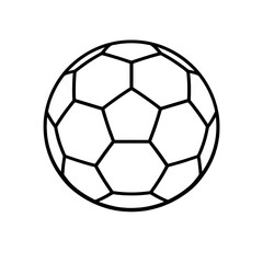 Naklejka premium Minimal soccer ball line icon, black outline football symbol with pentagon panels, sports logo graphic for UI and apps isolated on Transparent Background