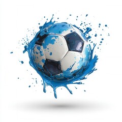 Naklejka premium A vibrant soccer ball bursts through a dynamic blue splash, embodying the intense energy and global passion for the upcoming 2026 World Cup across Mexico, USA, and Canada