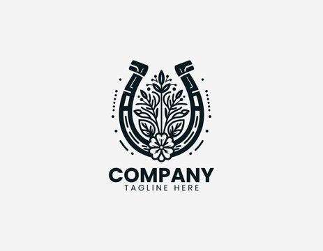 Floral horseshoe symbol in elegant black vector logo illustration style on a white background