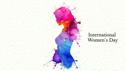 Fototapeta premium Colorful watercolor silhouette of a woman celebrating international womens day in artistic style