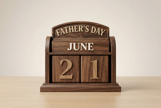 Wooden desk calendar displaying fathers day june twenty first date celebrating dads special occasion