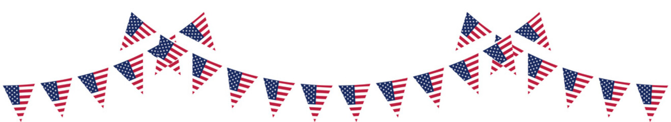 Obraz premium Seamless USA Flag Party Bunting Border for 4th of July Independence Day – Flat Design Illustration