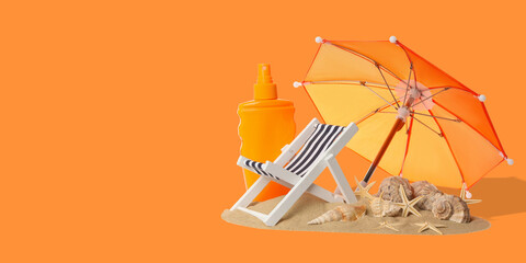 Obraz premium Beach chair with colorful umbrella and summer items