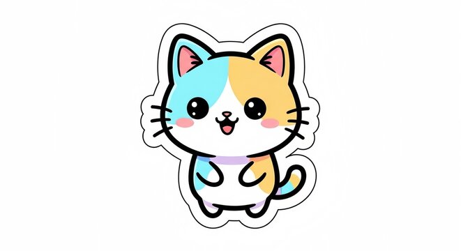 Cute chibi cat sticker kawaii pastel cartoon character with white outline