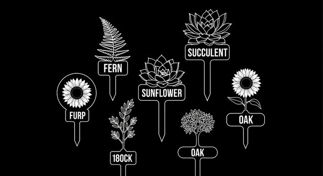 Collection of Plant Markers and Garden Plant Labels for Identifying Various Plants and Flora