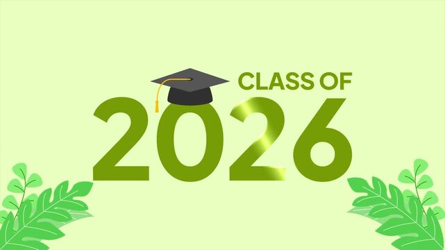 Large 2026 Number With Graduation Cap Design. Class of 2026 concept. Full length animation illustration. High quality&nbsp;4k&nbsp;footage
