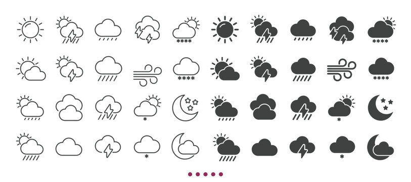 Weathers icons collection. Multi series icons. Line and glyph solid web icons collection