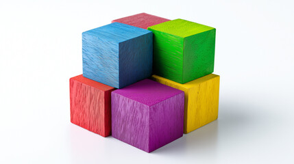 Fototapeta premium Bright Wooden Blocks in Stack Minimal Composition