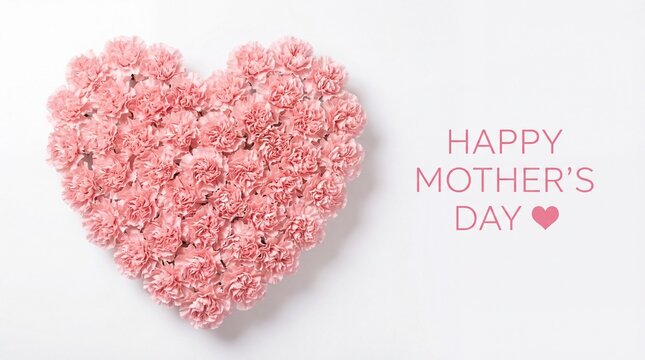 Heart shape made of pink carnations isolated on white background