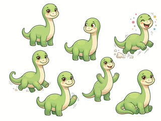 Fototapeta premium Cute Baby Brachiosaurus Long Neck Dinosaur Cartoon Character Mascot Isolated White Background Vector Illustration