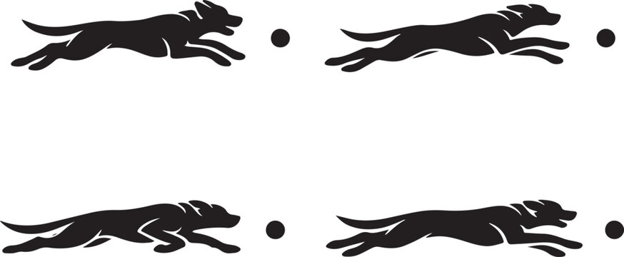 Greyhound Dog Running and Jumping Silhouette Set with Ball Isolated on White