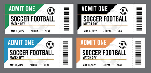 Soccer football tickets, admit one, match day, green and white © SL Creations