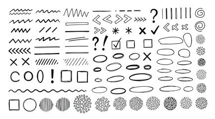 Collection of various black line art shapes and symbols for design © S.Siam