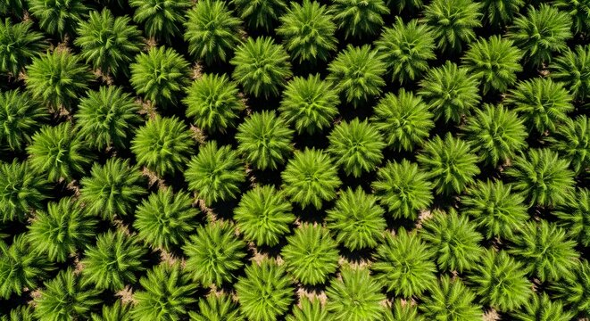 Abstract Geometric Background: Top-Down Drone View of Symmetrical Palm Grove.
