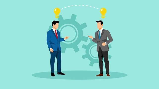 Professionals Exchanging Insights Through Meaningful Discussion. Passing on Knowledge concept. Full length animation illustration. High quality&nbsp;4k&nbsp;footage