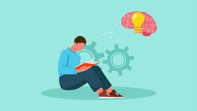 Student Learning Independently Expanding Personal Knowledge. Passing on Knowledge concept. Full length animation illustration. High quality&nbsp;4k&nbsp;footage