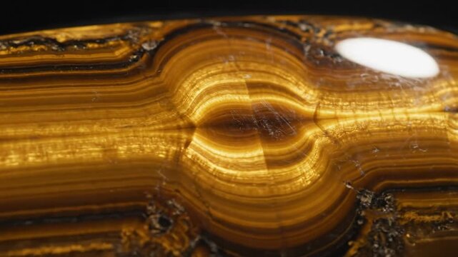 Tigerseye gemstone reflecting light in a close up view