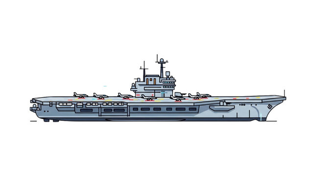 A vector CAD designed aircraft carrier ship floats on water