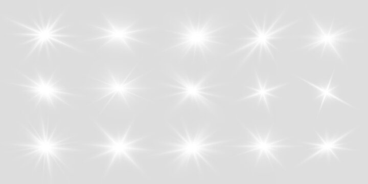 Radiant star set PNG flare shines with crisp white beams in dark space. Floating spark particles drift gently around bright core. Perfect holiday visual effect.
