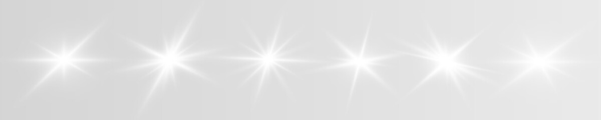 White PNG star set glow shines with smooth lens flare beams. Spark dust drifts gently in transparent background space. Ideal elegant design use. © dedstock