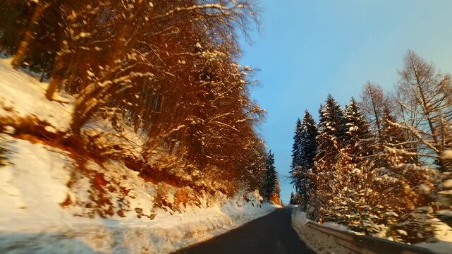 Bold sunset and sky and clods in a winter time, winter landscape.